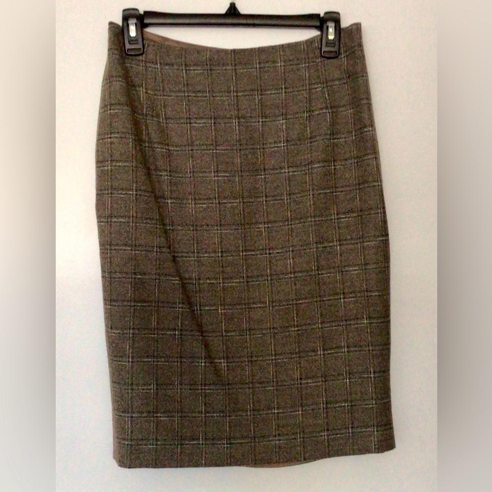 KRIZIA Taupe Plaid Lined Pencil Skirt - IT 42 / US 4